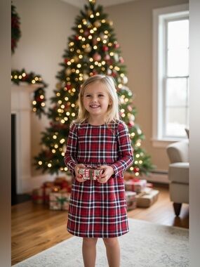 H&M Plaid Check Red Christmas Holiday Dress Straight Girls 6X-7